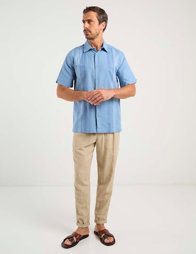 Camisa casual Cubavera de lino manga corta para hombre