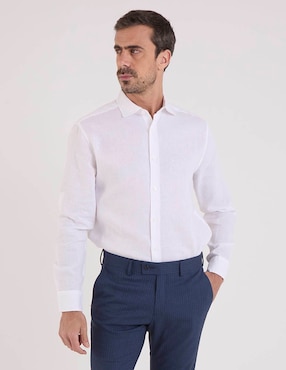 Camisa casual cubavera de lino manga larga para hombre