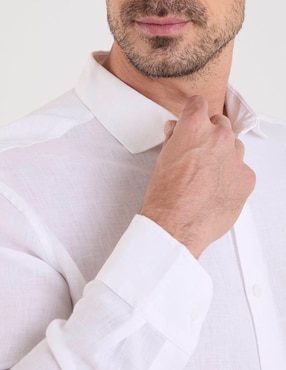 Camisa casual cubavera de lino manga larga para hombre