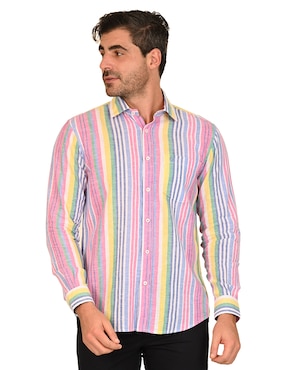 Camisa casual Ferrioni de algodón y lino manga larga para hombre