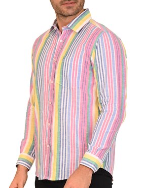 Camisa casual Ferrioni de algodón y lino manga larga para hombre