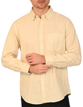 Camisa casual Ferrioni de algodón y lino manga larga para hombre