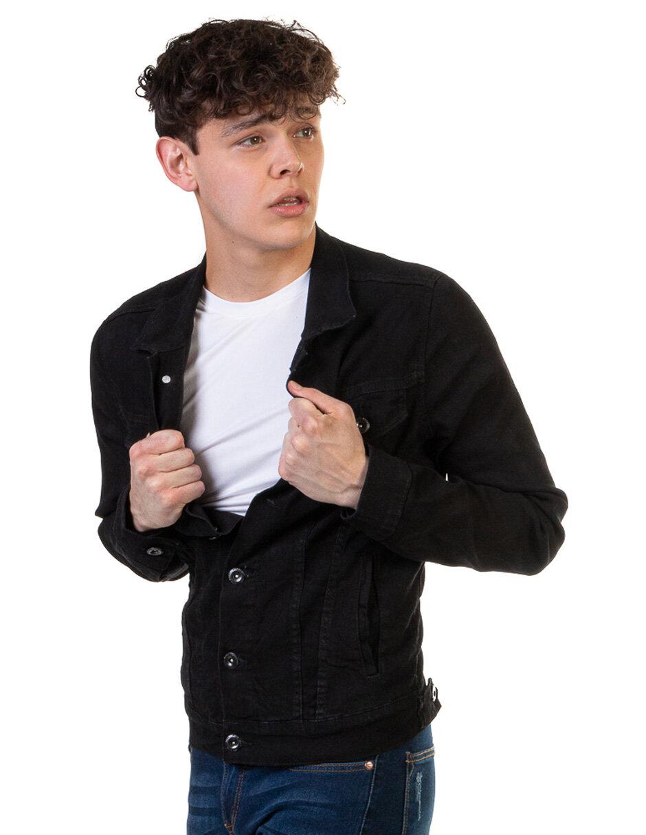 Slim Fit Chamarra De Mezclilla Hombre Negra Chaqueta Mezclilla