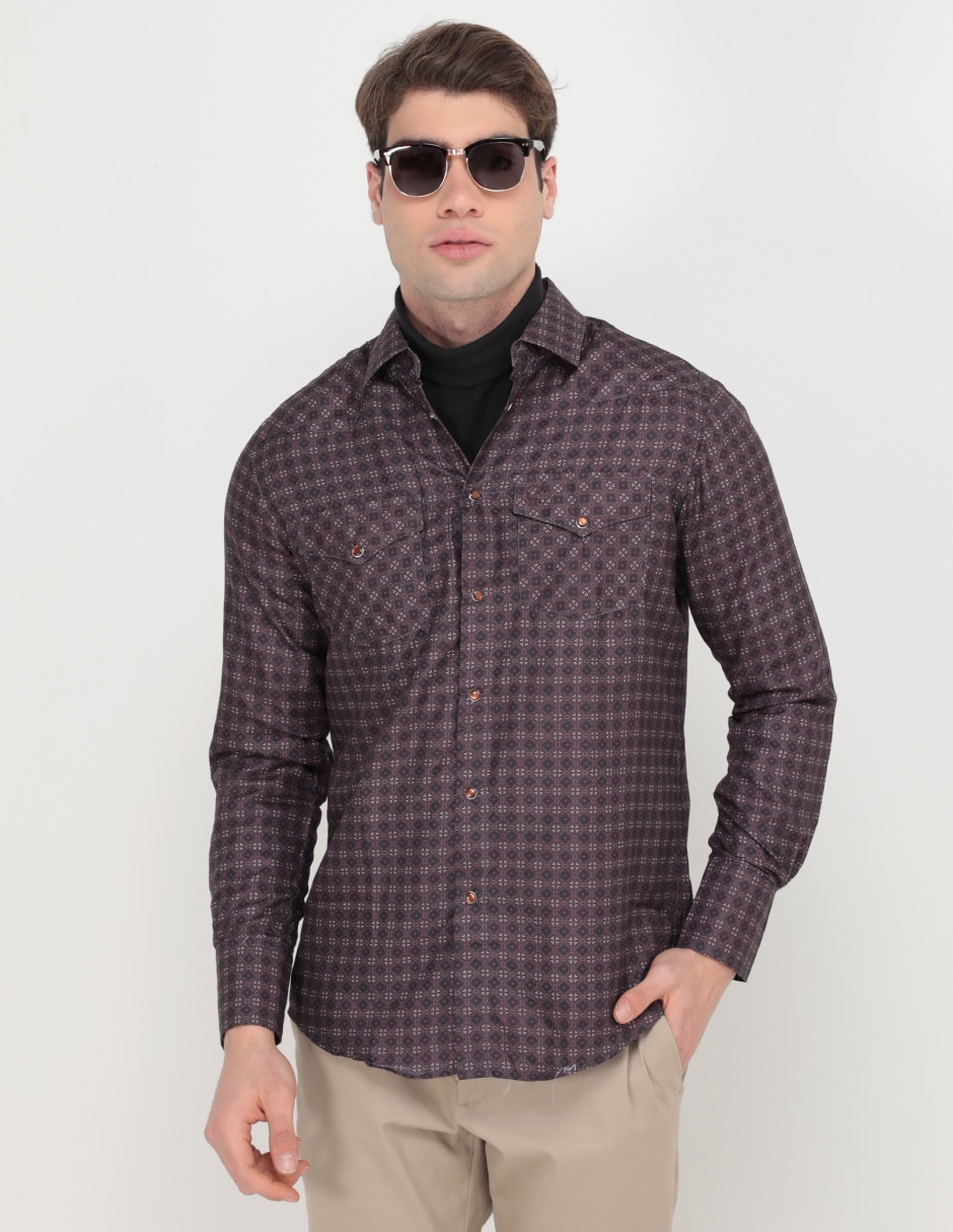 Camisa casual de algodón manga larga para hombre