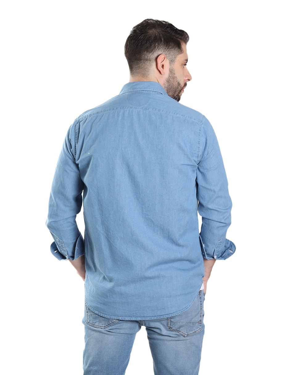 Camisa casual de mezclilla manga larga para hombre 2