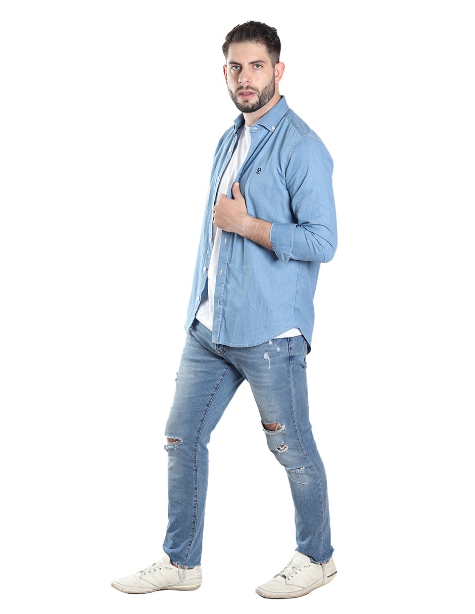 Camisa casual de mezclilla manga larga para hombre 3