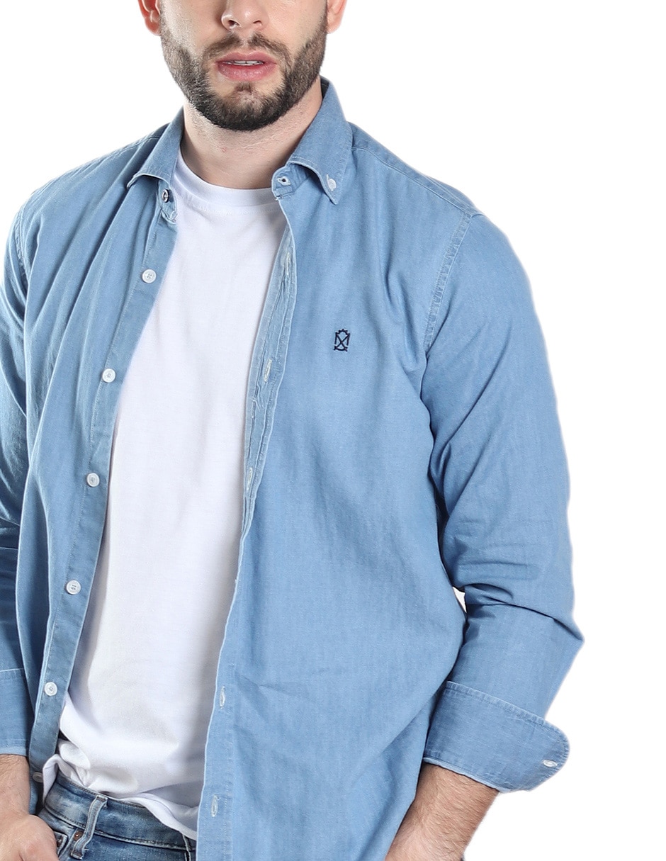 Camisa casual de mezclilla manga larga para hombre 4
