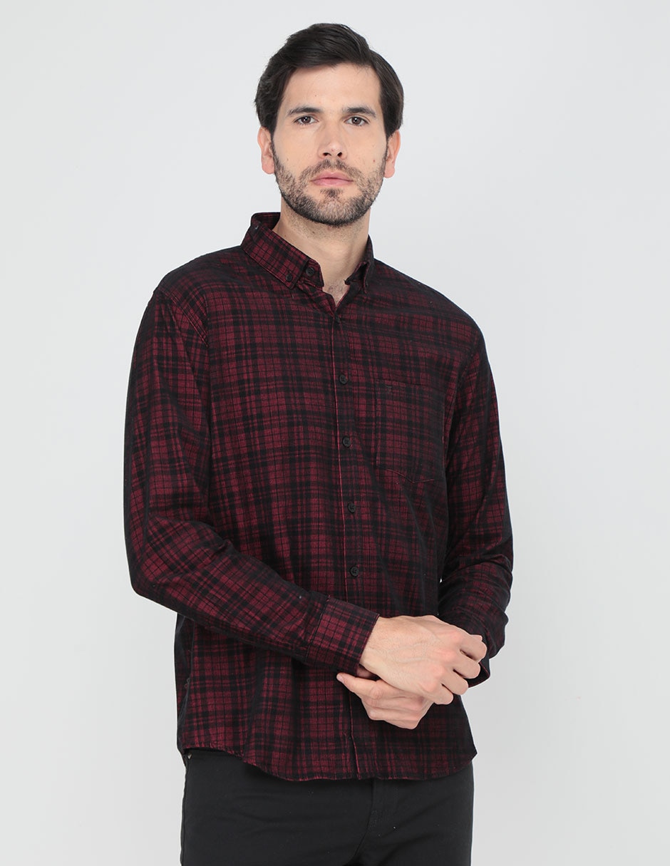Camisa casual de pana manga larga para hombre 1