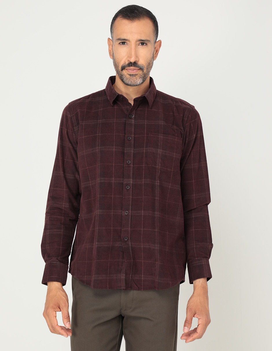 Camisa casual de pana manga larga para hombre 1