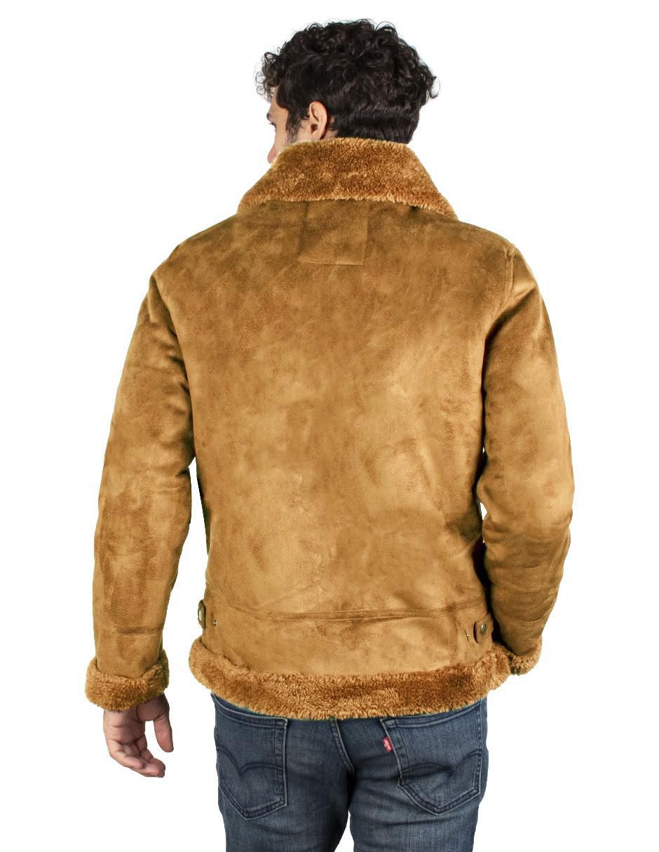 Chamarra casual de gamuza cuello a contraste para hombre 4
