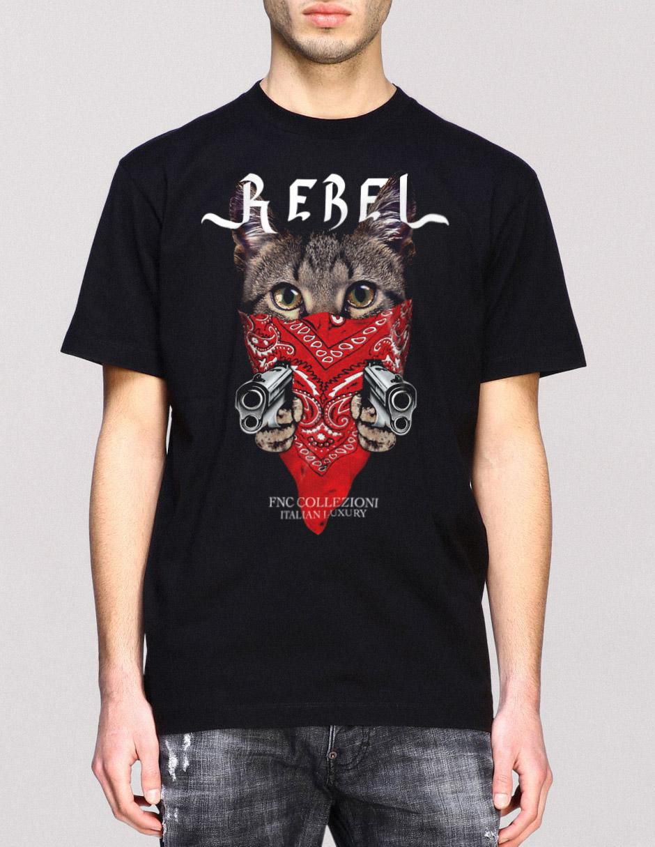 Playera Gato Rebel cuello redondo para hombre