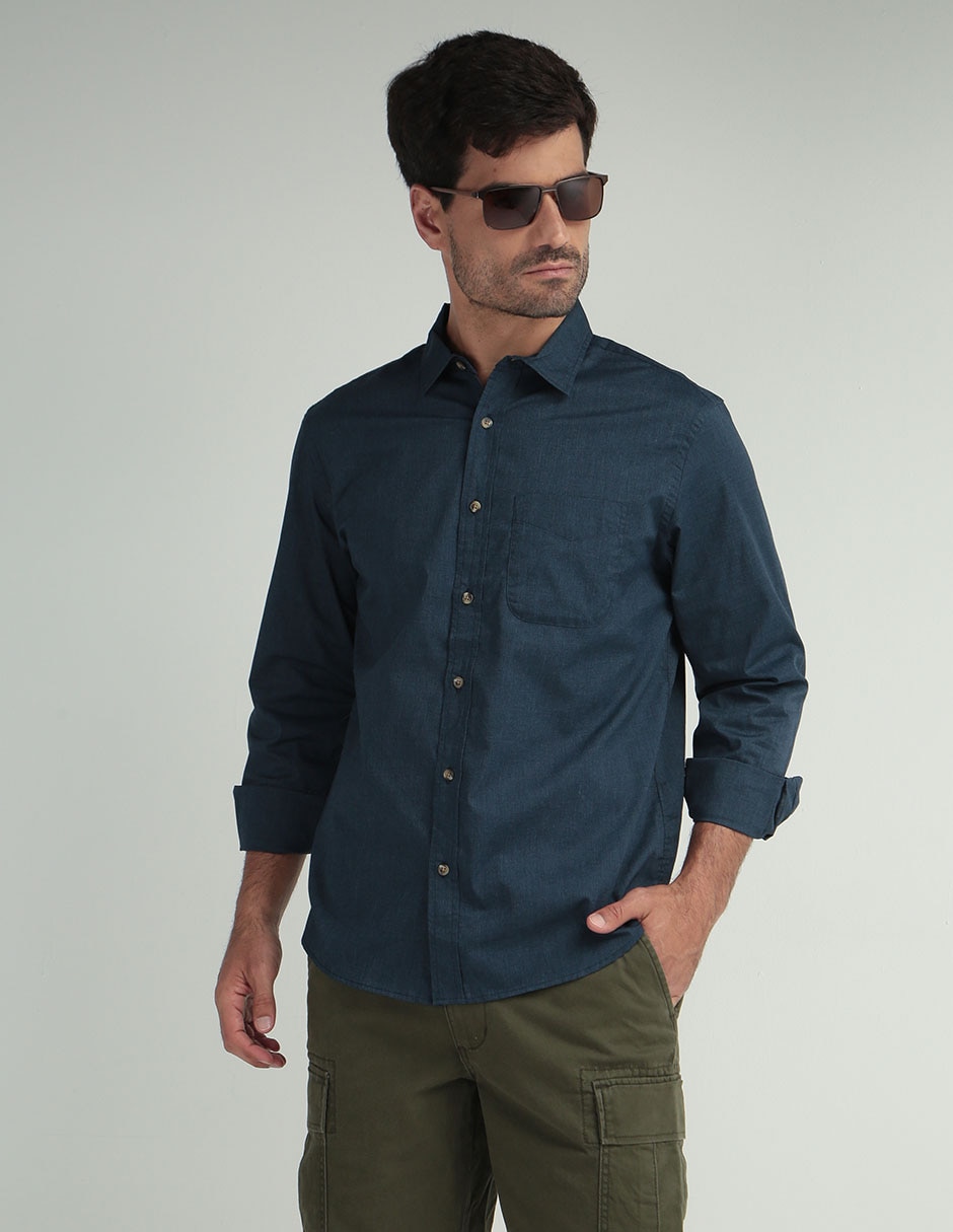Camisa casual de algodón manga larga para hombre Camisa casual de algodón manga larga para hombre
