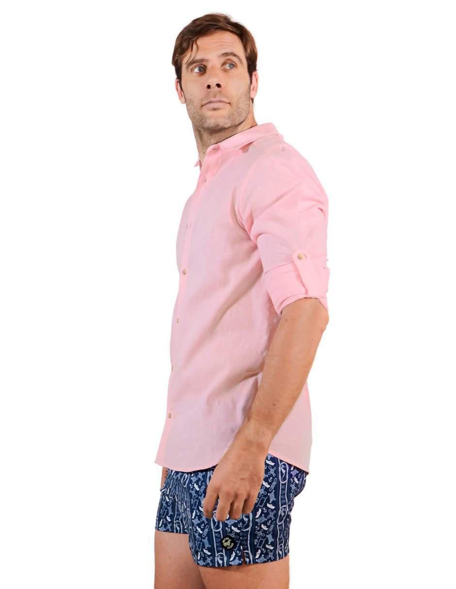 Camisa playa de lino manga larga para hombre 3