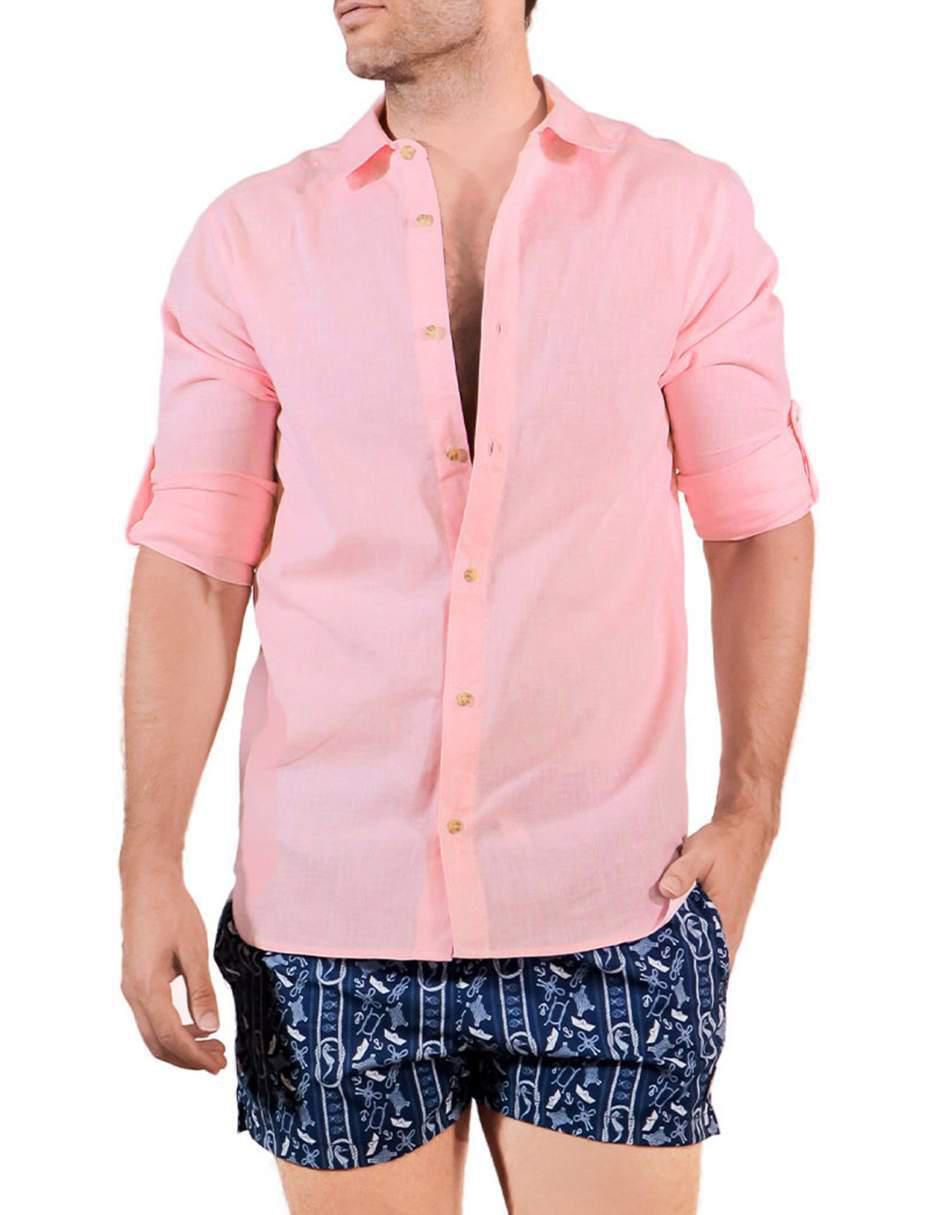 Camisa playa de lino manga larga para hombre 5
