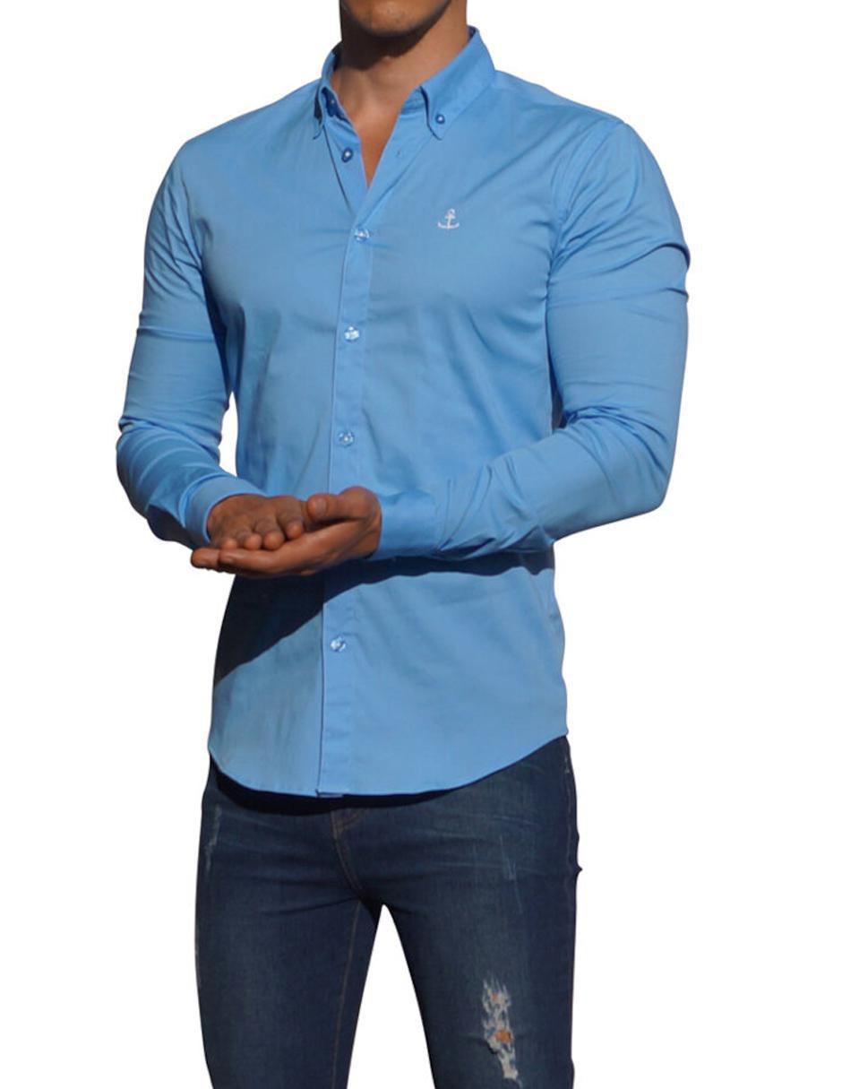 Camisa casual de algodón manga larga para hombre
