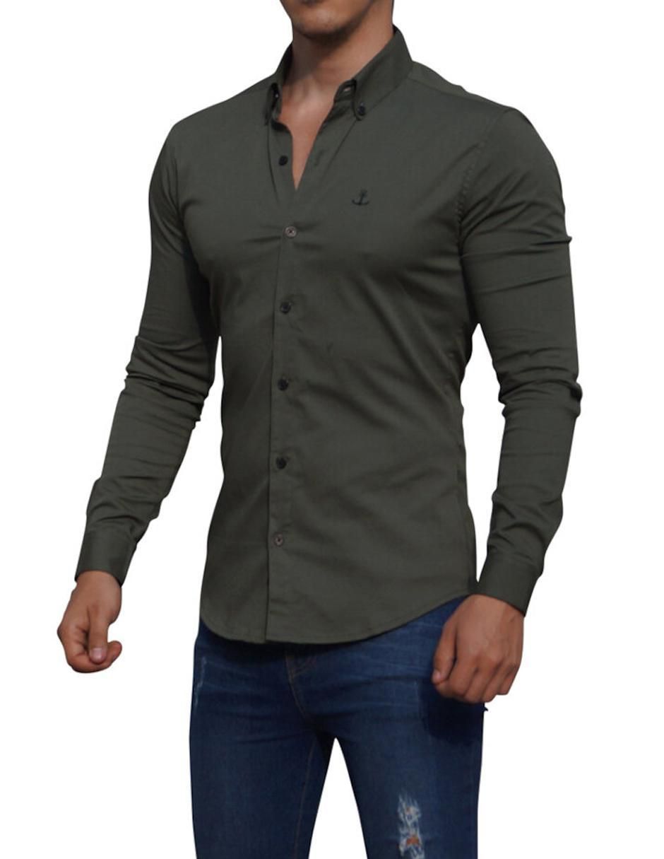 Camisa casual de algodón manga larga para hombre Camisa casual de algodón manga larga para hombre