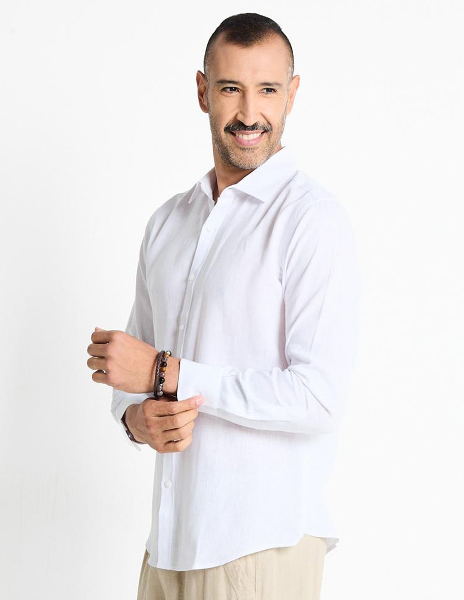 Camisa casual de lino manga larga para hombre