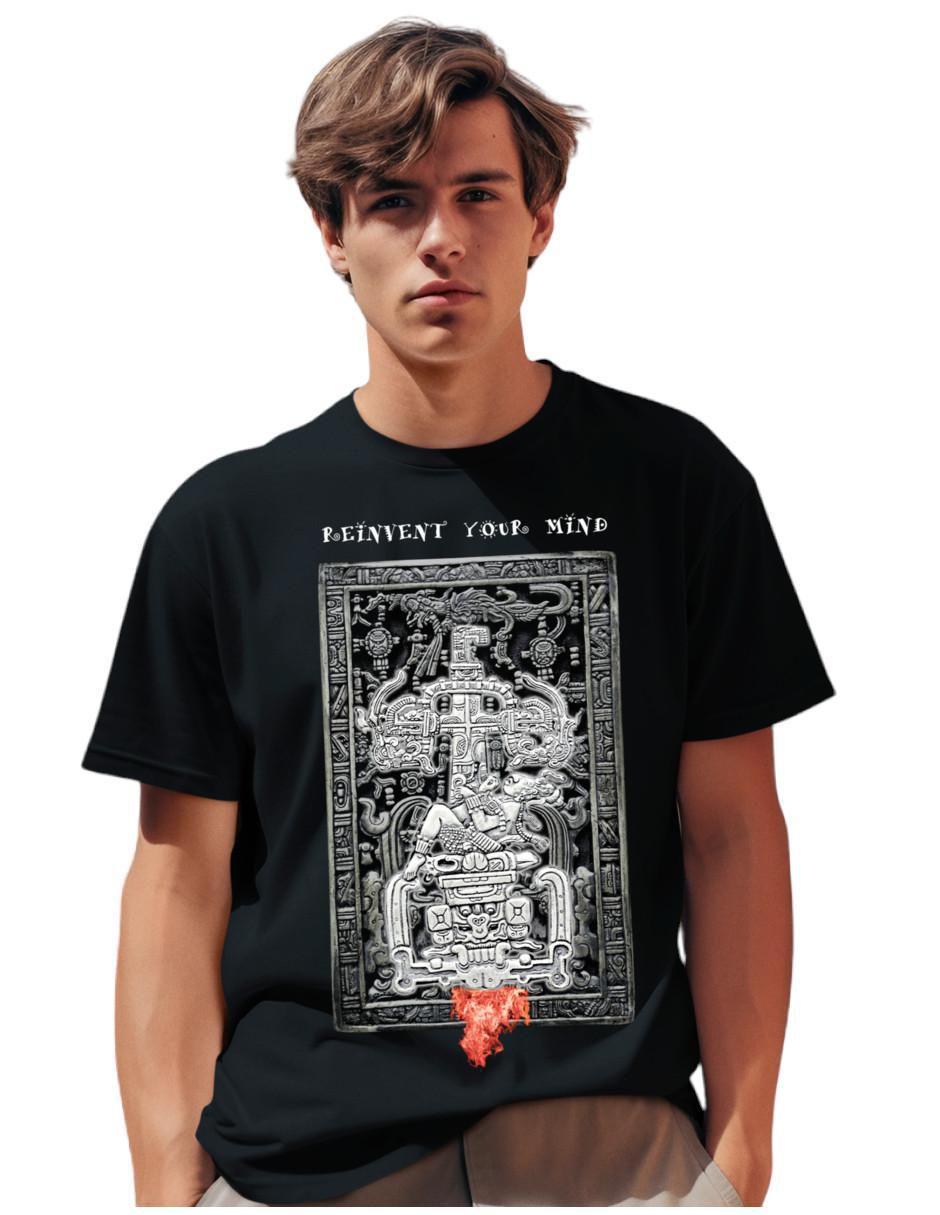 Playera Pakal Rey Maya Escultura Ufo cuello redondo para hombre