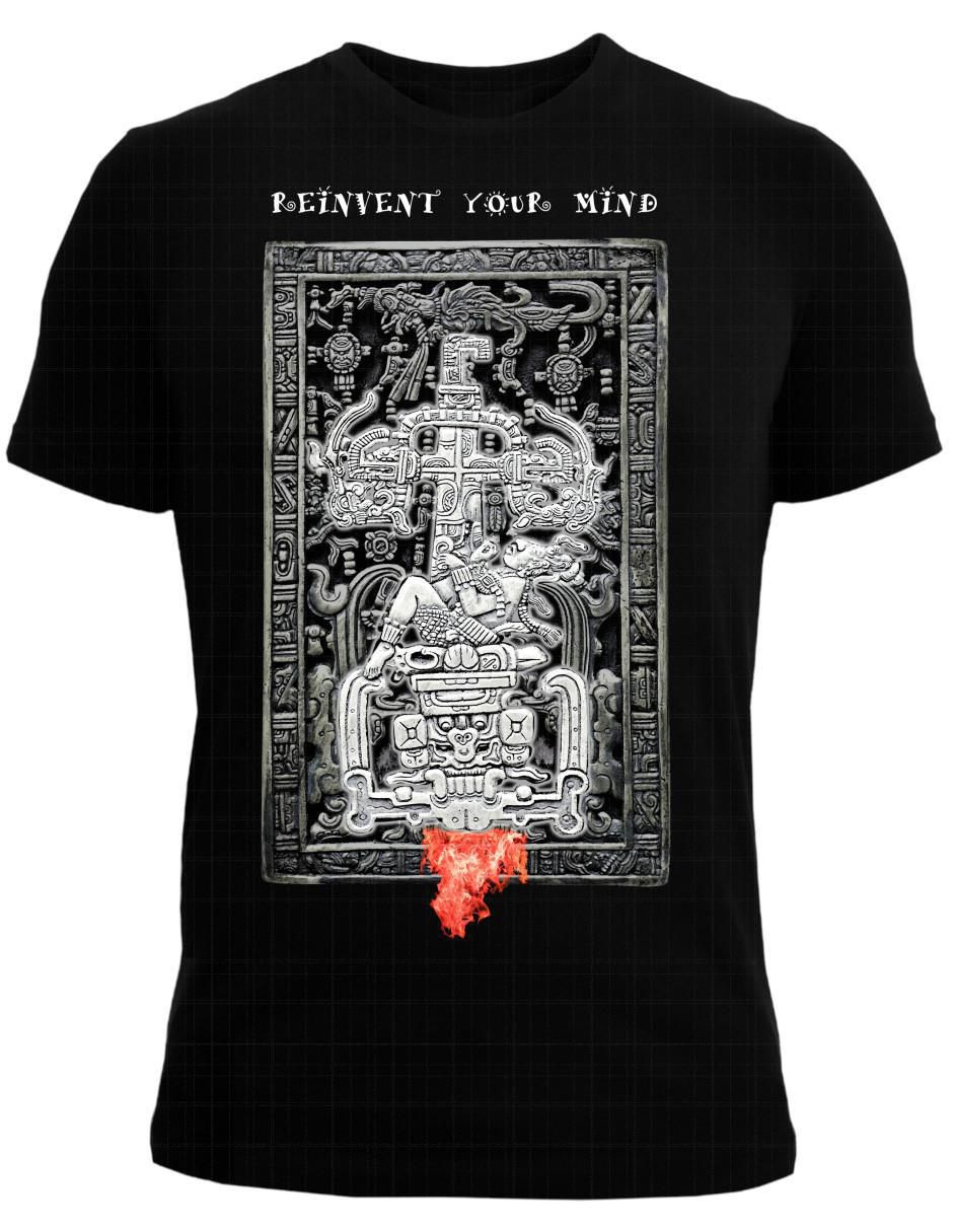 Playera Pakal Rey Maya Escultura Ufo cuello redondo para hombre 2