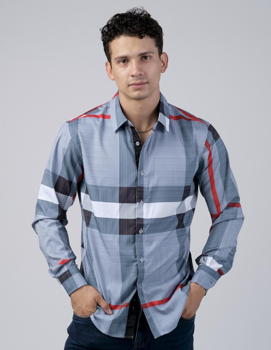 "camisa/sobrecamisa" casual pavini "de" (si aplica) poliéster y algodón "manga" larga "para hombre"