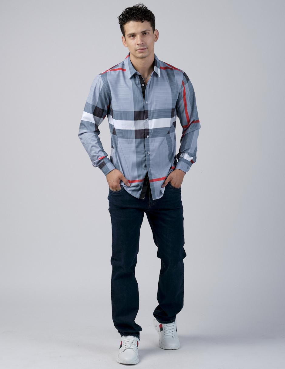 "camisa/sobrecamisa" casual pavini "de" (si aplica) poliéster y algodón "manga" larga "para hombre"