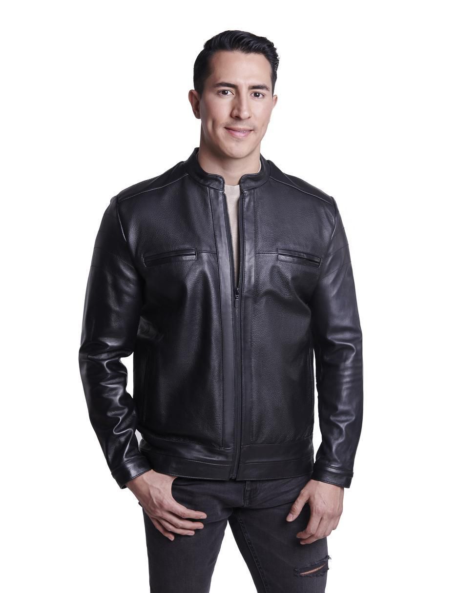 Chamarra de piel con bolsillos para hombre Chamarra de piel con bolsillos para hombre