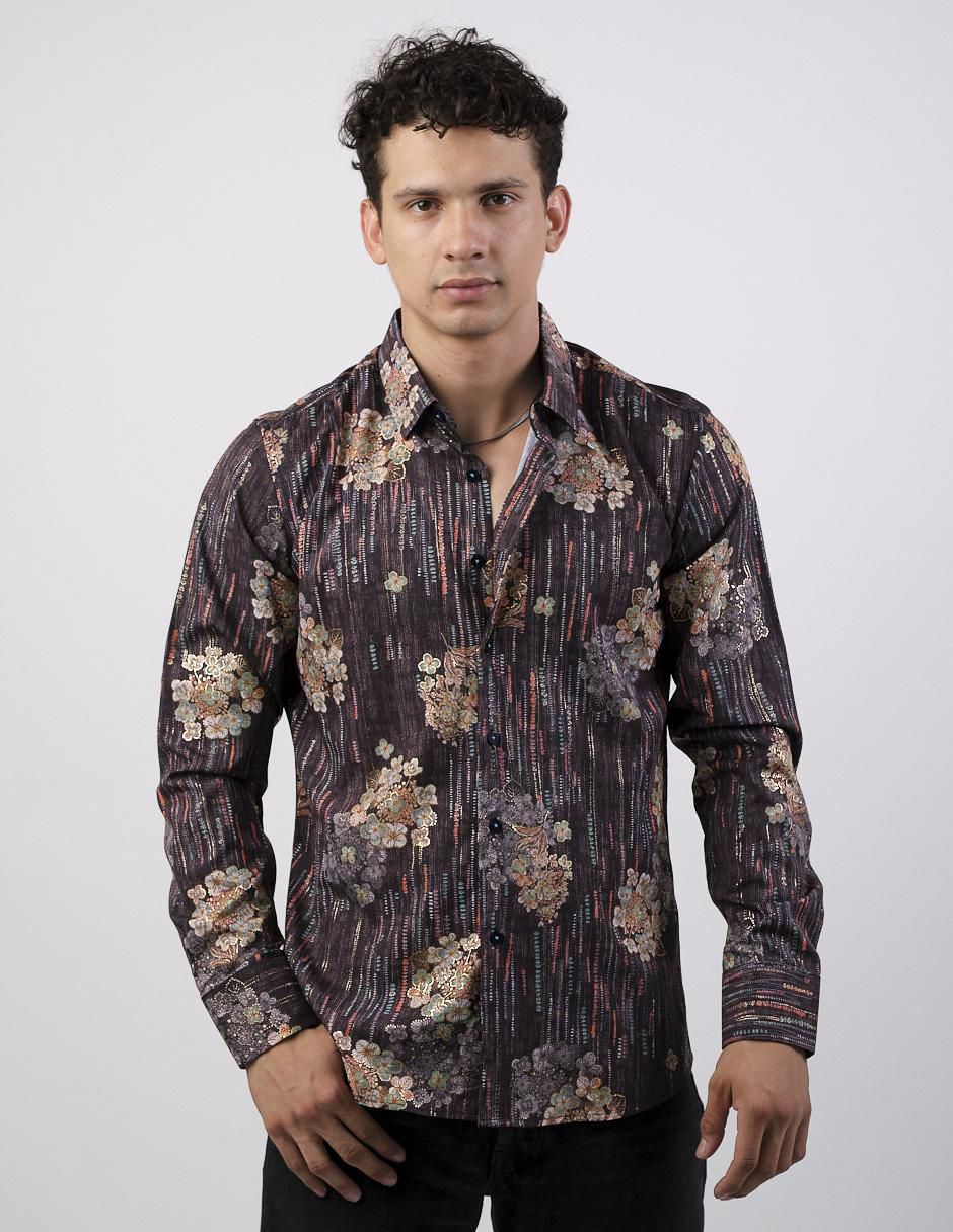 Camisa casual de algodón manga larga para hombre