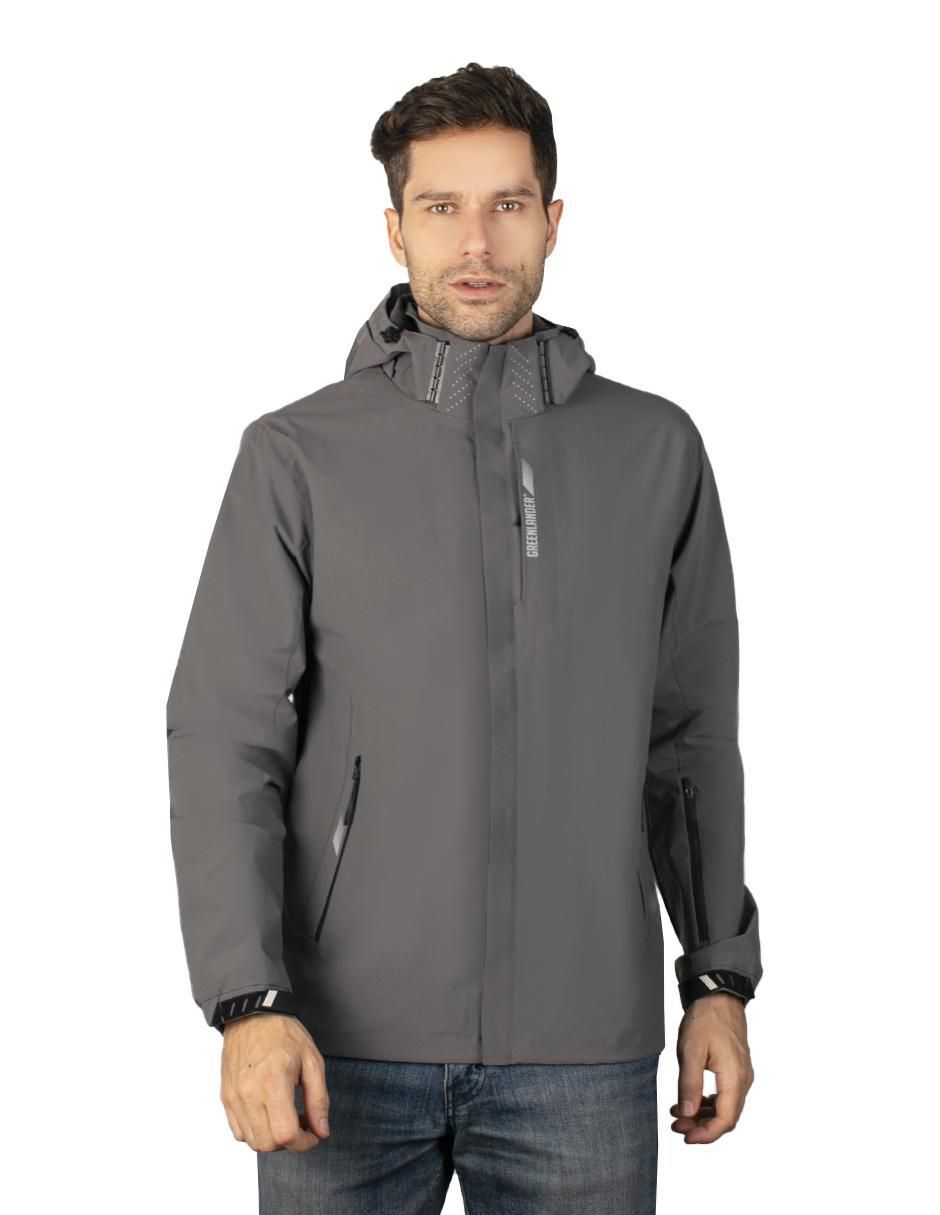 Chamarra casual impermeable capucha desmontable para hombre