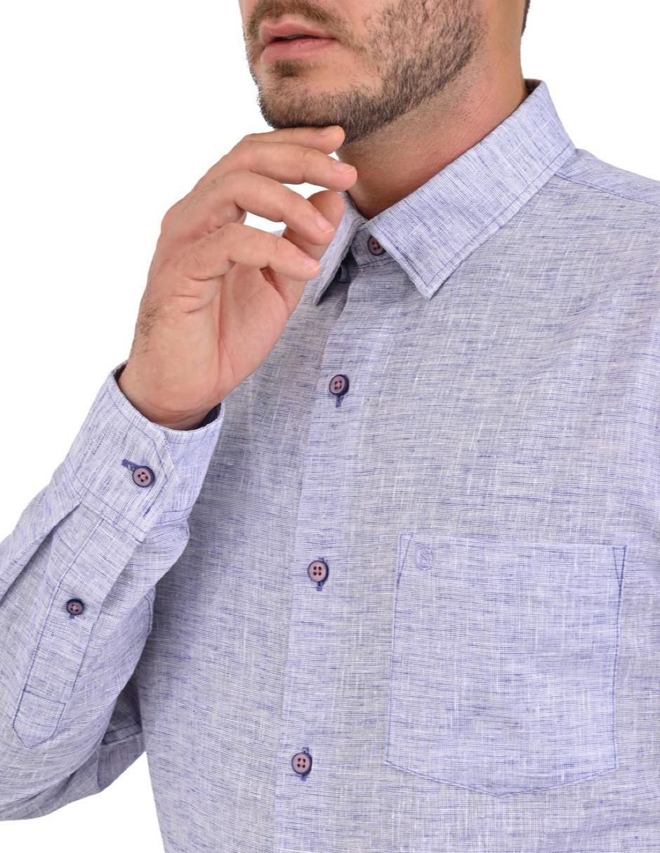 Camisa casual de poliéster y algodón manga larga para hombre 4
