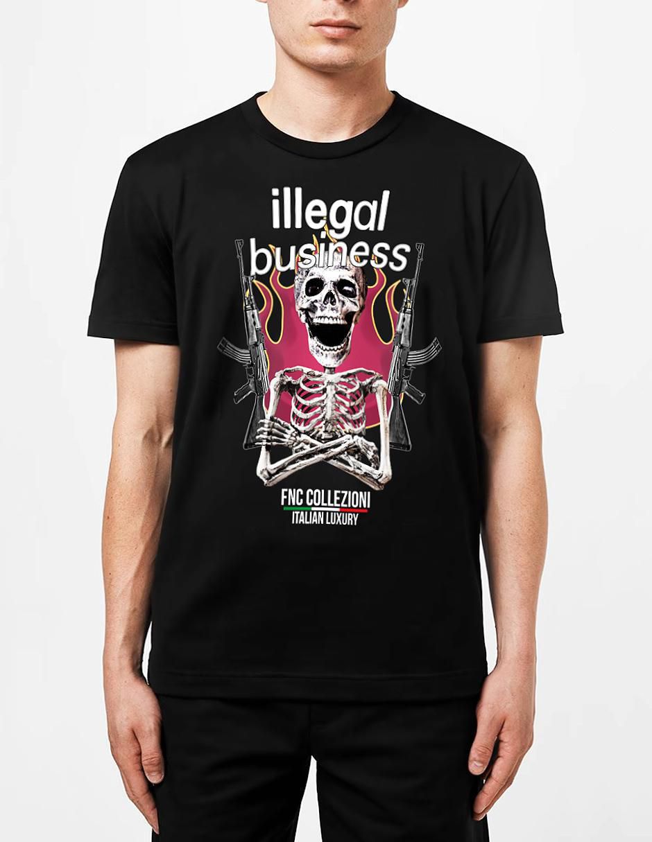 Playera Illegal Business Calavera cuello redondo para hombre