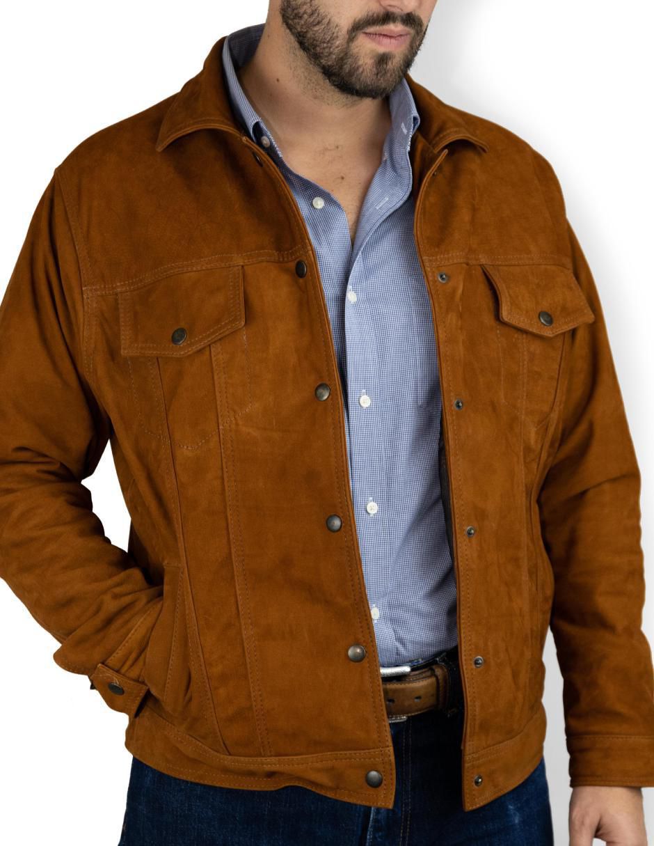 Chamarra casual de piel con bolsillos para hombre 2
