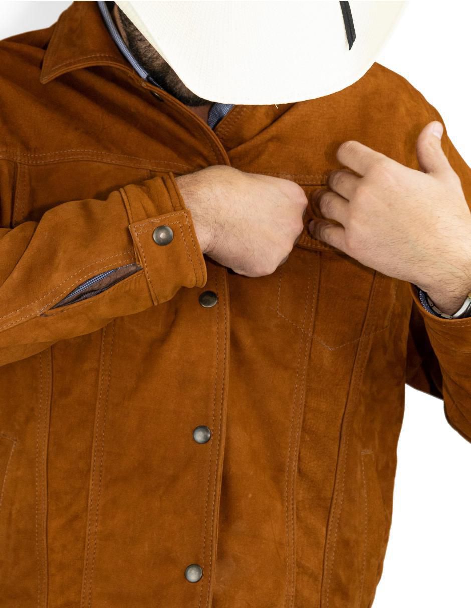 Chamarra casual de piel con bolsillos para hombre 4