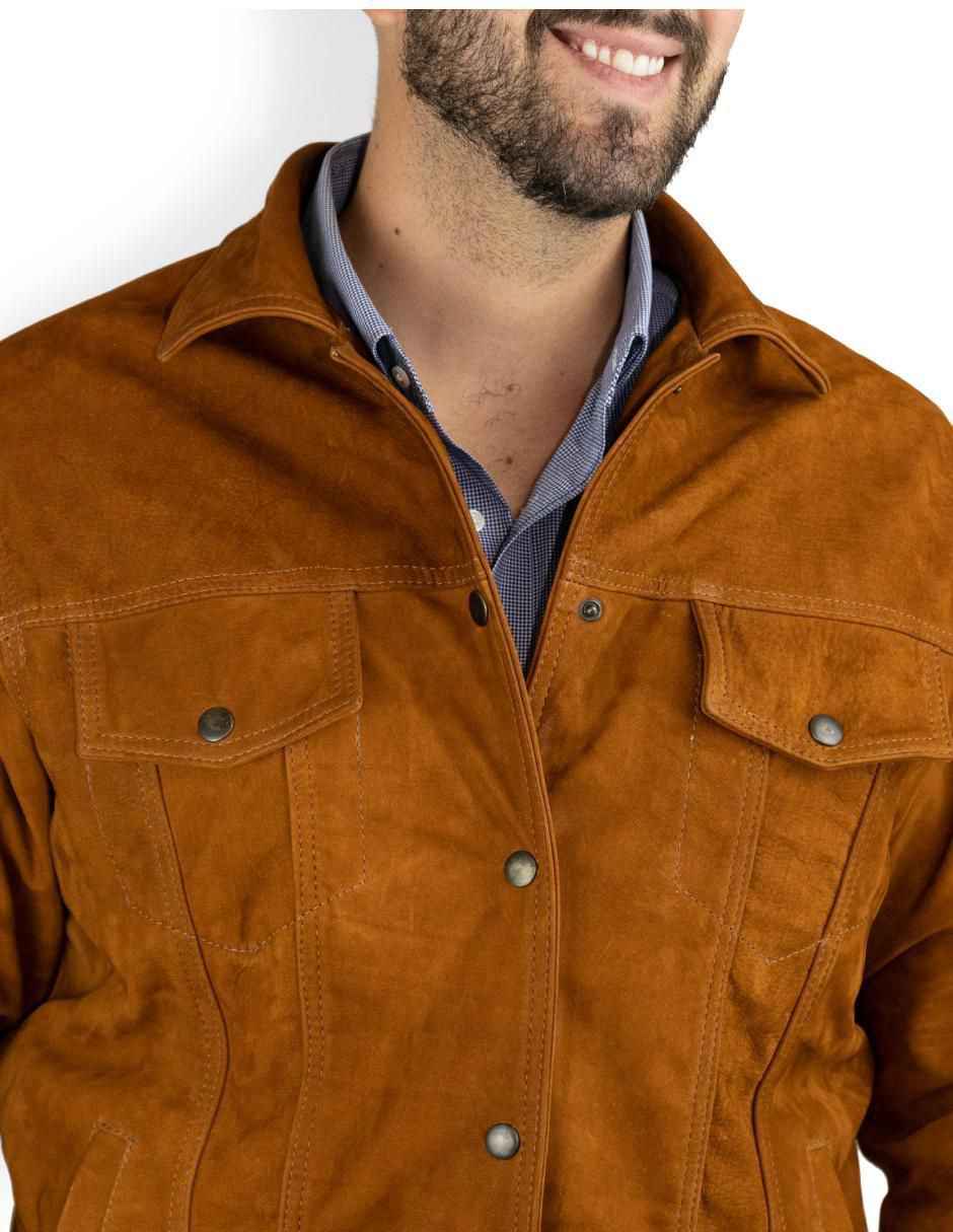 Chamarra casual de piel con bolsillos para hombre 5