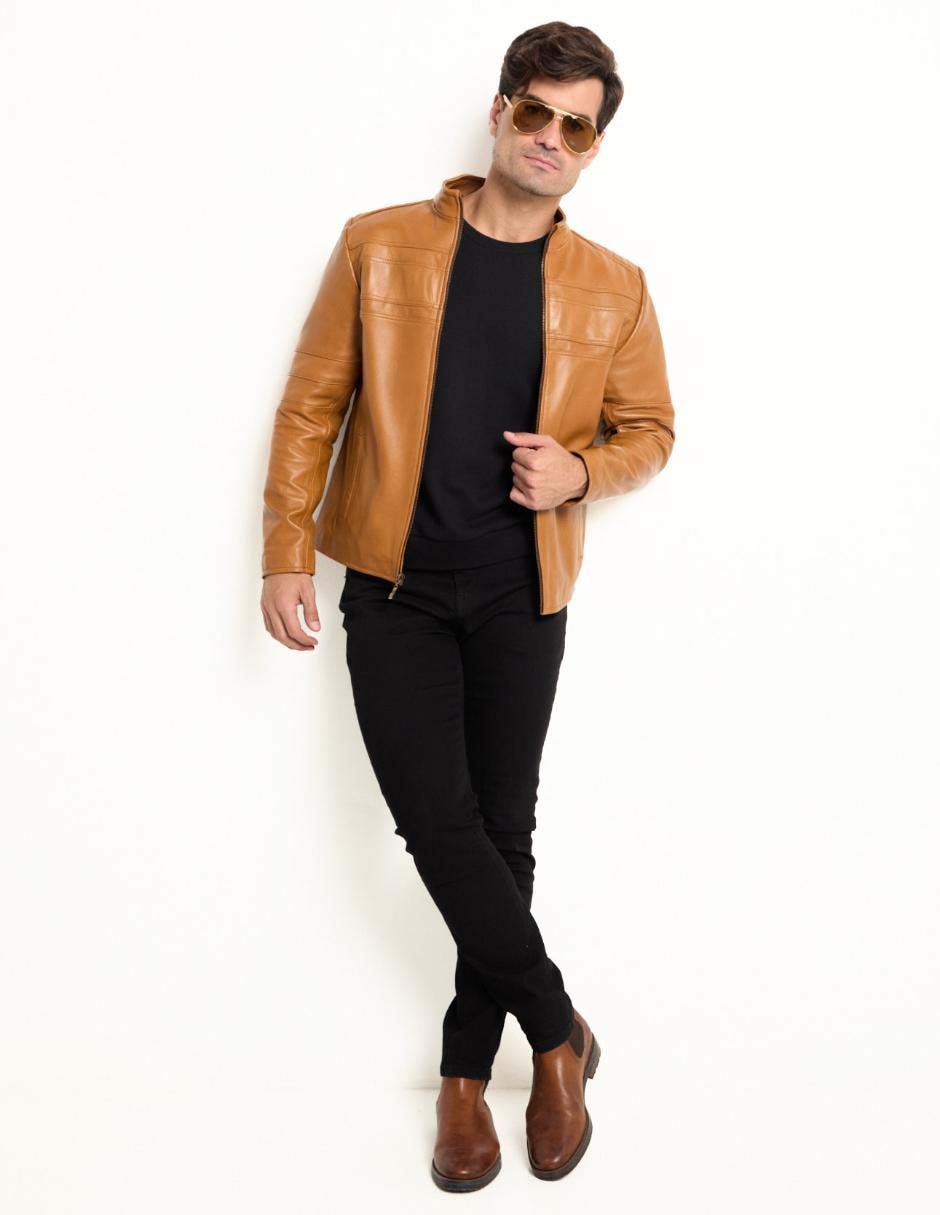 Chamarra casual de piel con bolsillos para hombre 3