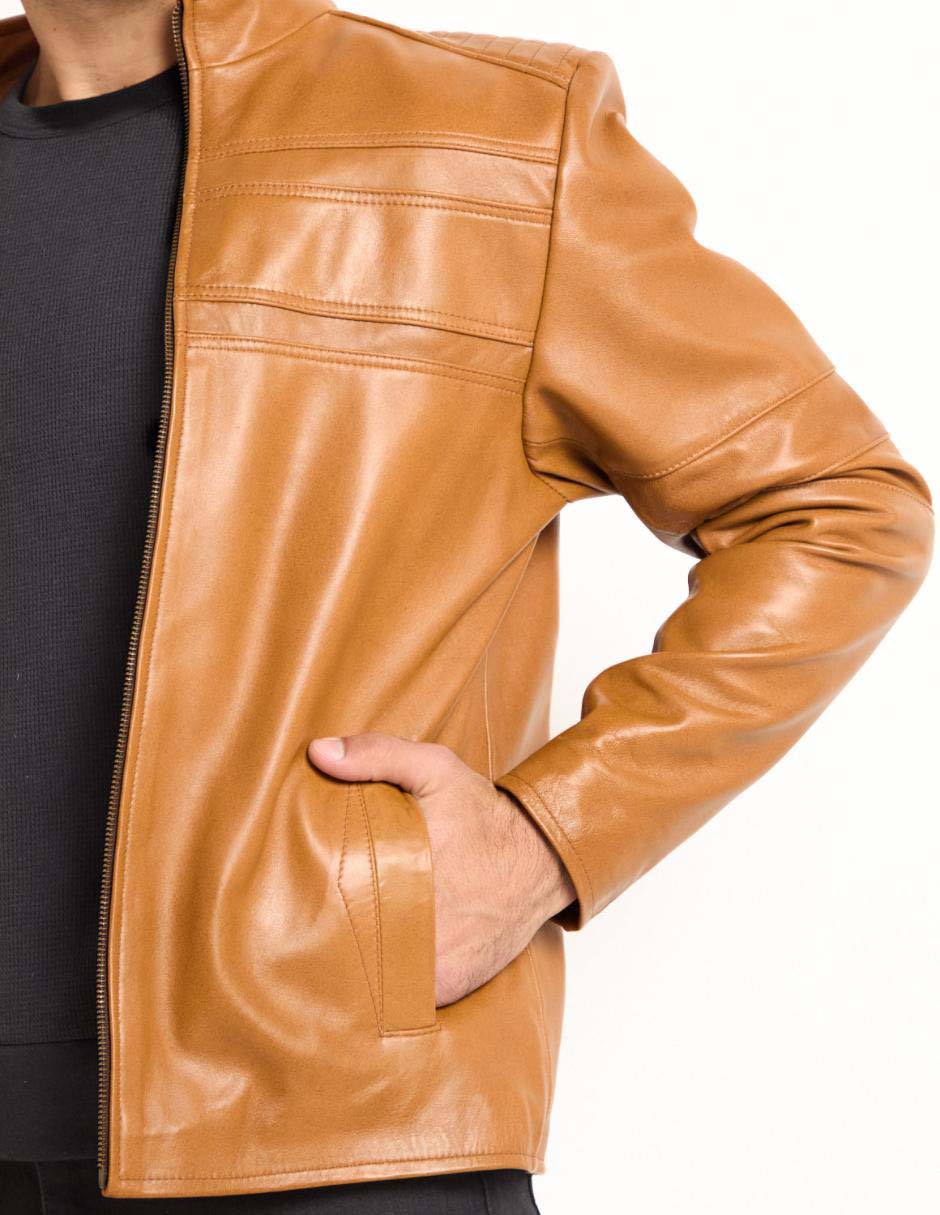 Chamarra casual de piel con bolsillos para hombre 4