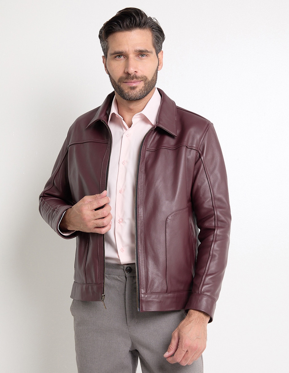 Chamarra casual de piel con bolsillos para hombre Chamarra casual de piel con bolsillos para hombre