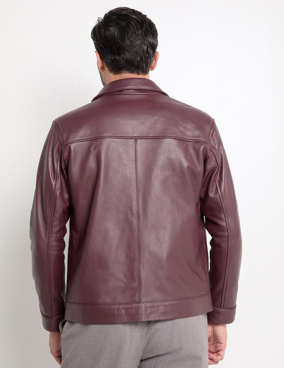 Chamarra casual de piel con bolsillos para hombre 2