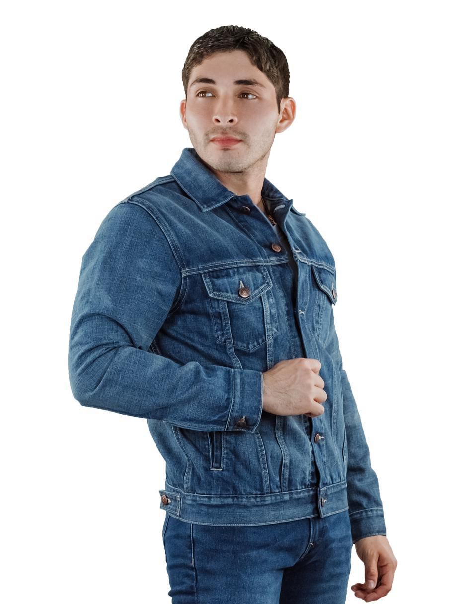 Chamarra casual de mezclilla con bolsillos para hombre 2