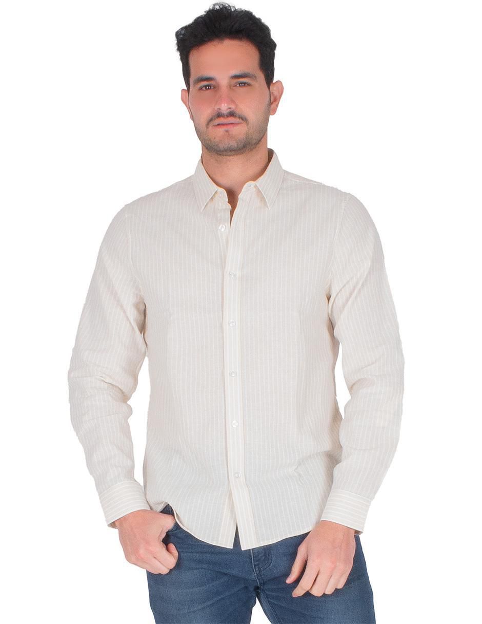 Camisa casual de algodón y lino manga larga para hombre