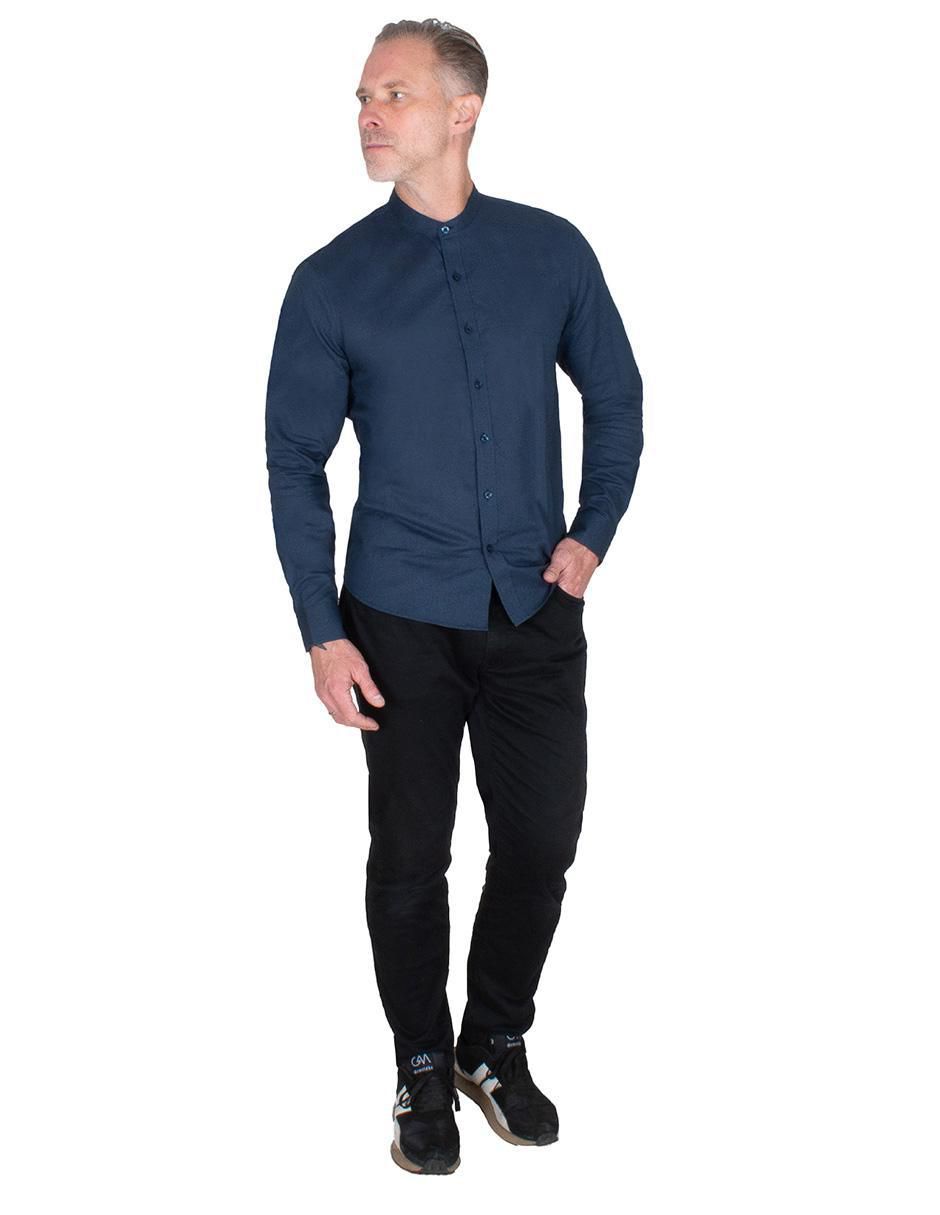 Camisa casual de algodón y lino manga larga para hombre 3