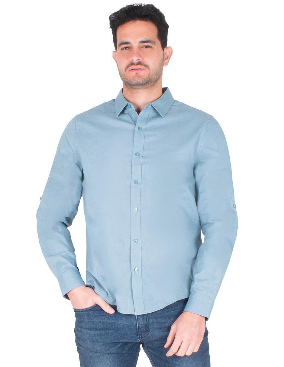 Camisa casual de algodón y lino manga larga para hombre
