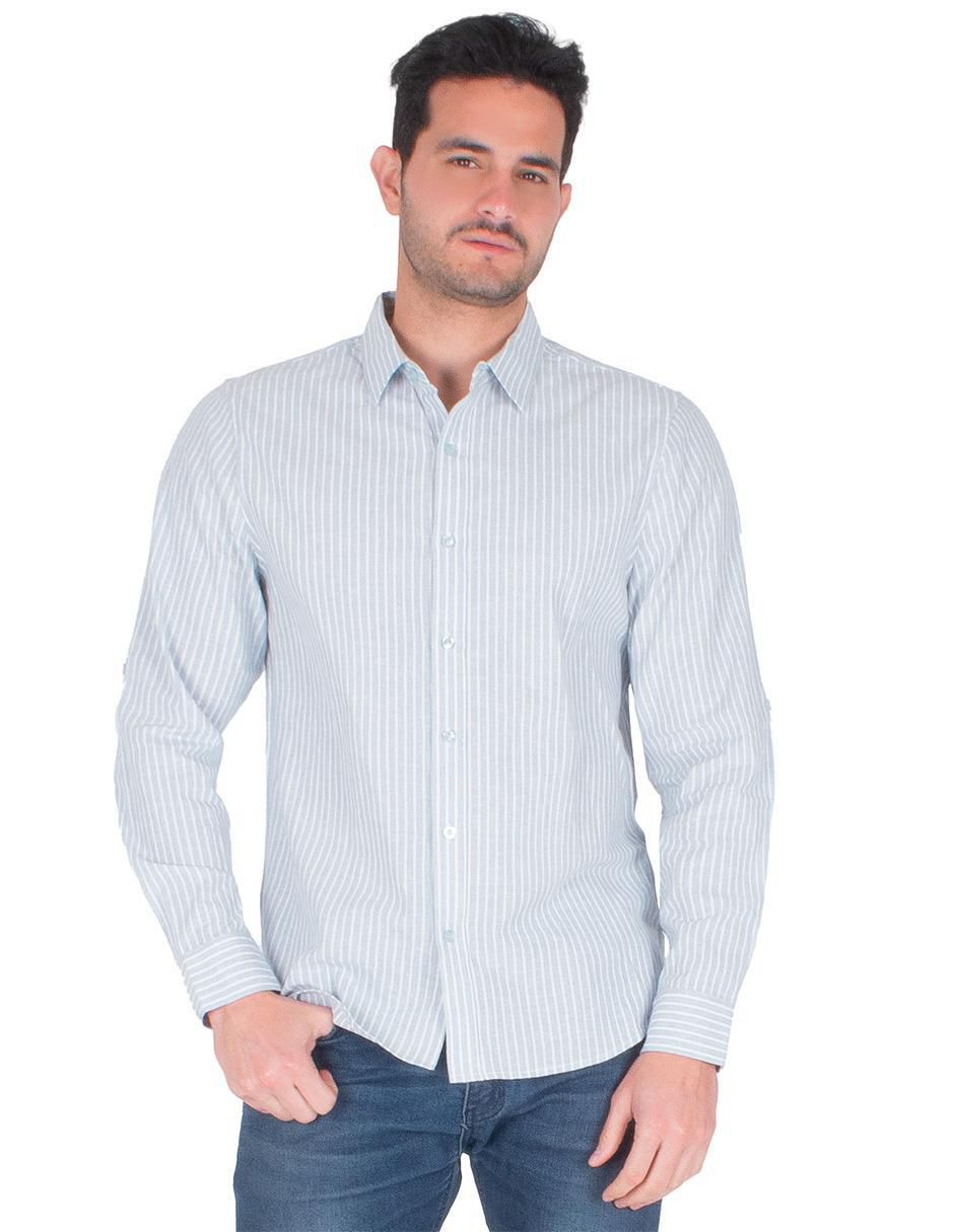 Camisa casual de algodón y lino manga larga para hombre