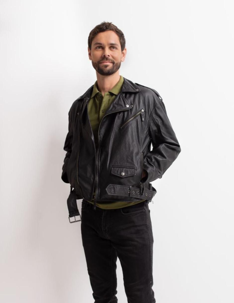 "chamarra" para motociclista pelle royale resistente al agua "de" piel bolsa con cierre "para hombre"