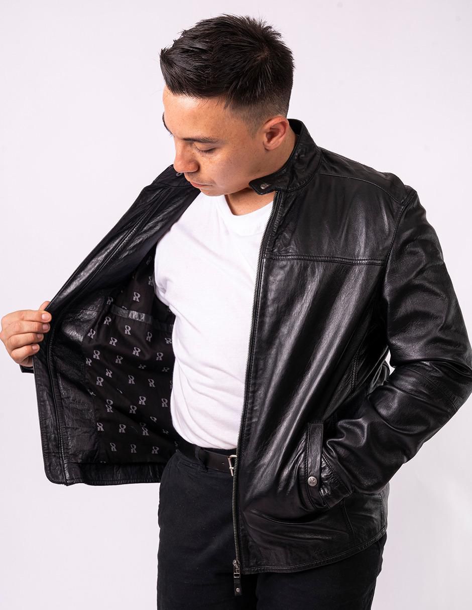 Chamarra casual impermeable de piel para hombre
