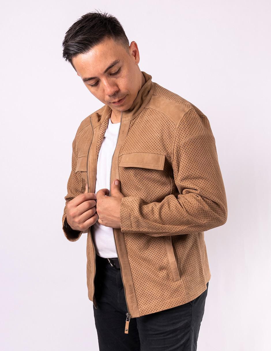 Chamarra casual Pelle Royale de piel con cortes para hombre