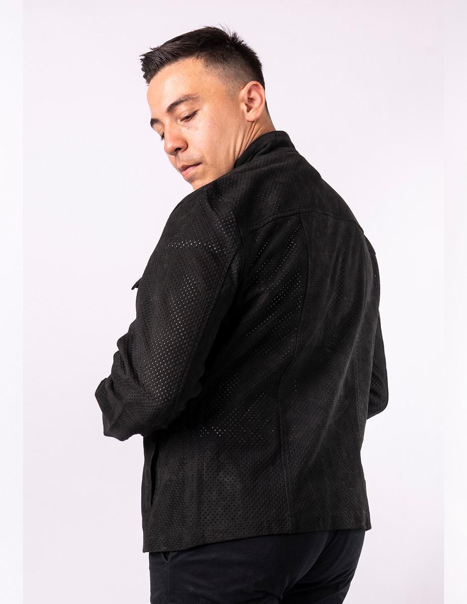 Chamarra casual de piel con cortes para hombre 3
