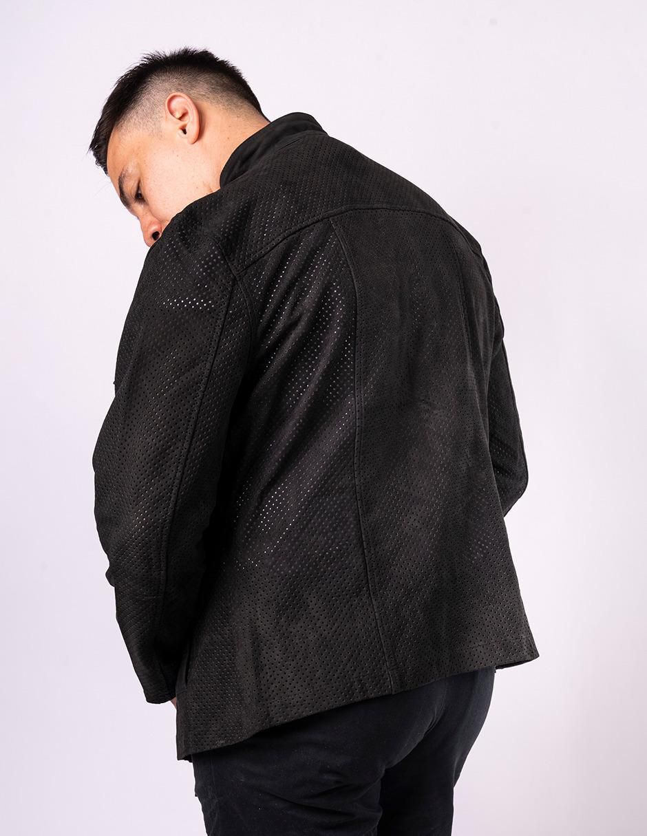 Chamarra casual de piel con cortes para hombre 4