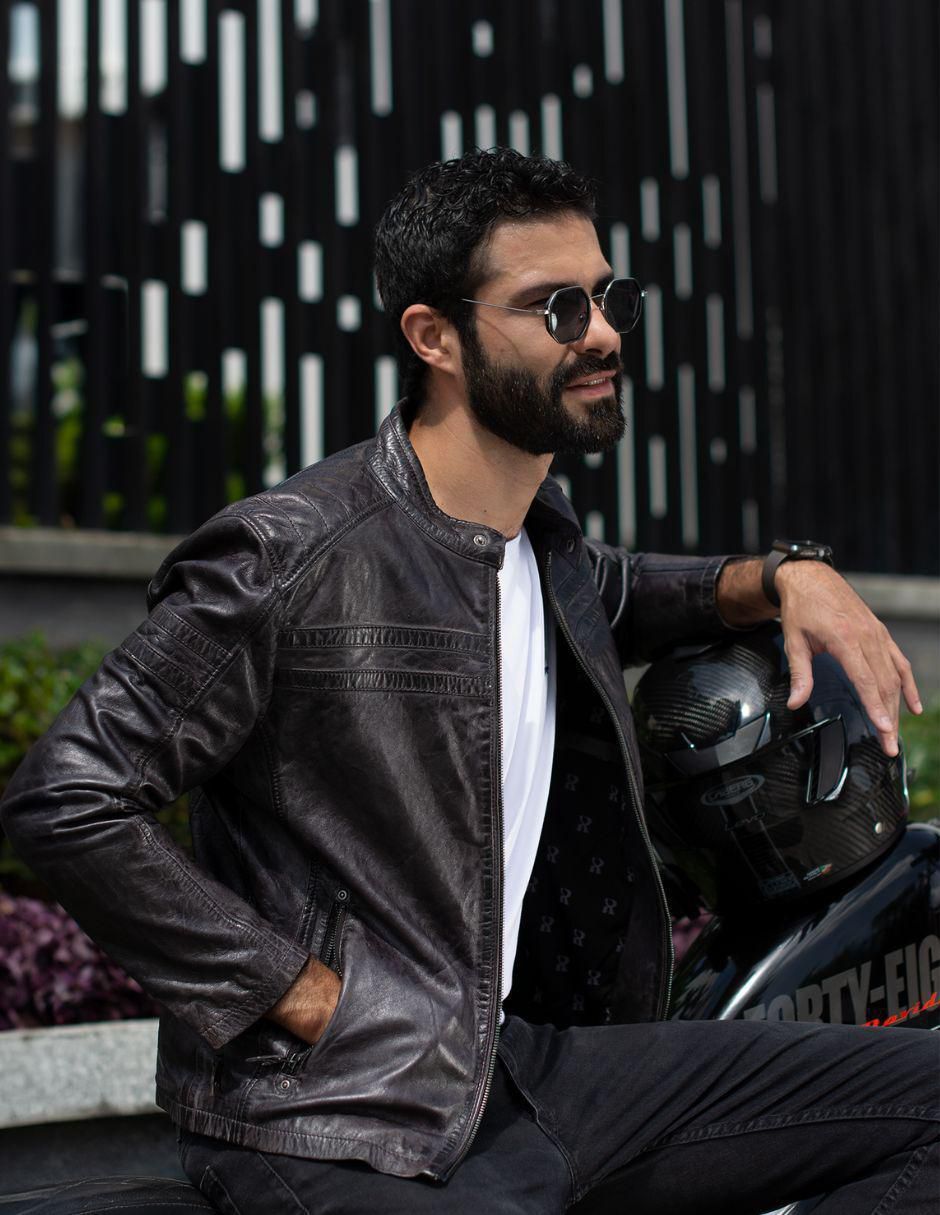 Chamarra para motociclista impermeable de piel bolsa con cierre para hombre 6