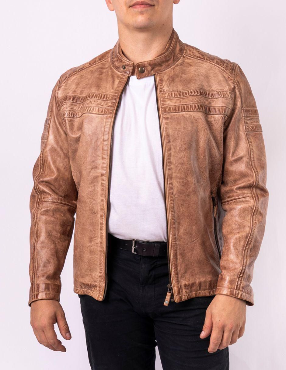 Chamarra para motociclista impermeable de piel para hombre