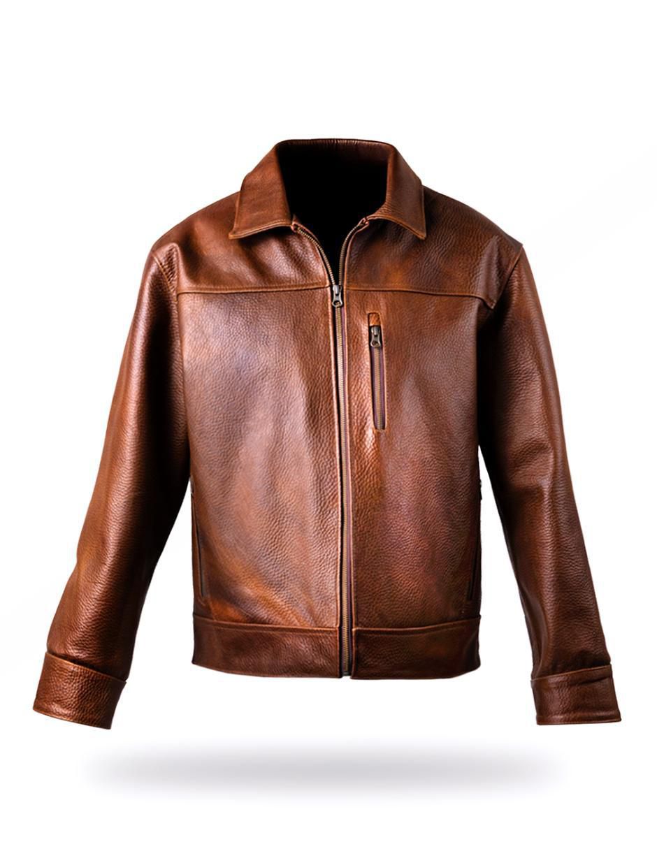 Chamarra casual de piel texturizado para hombre